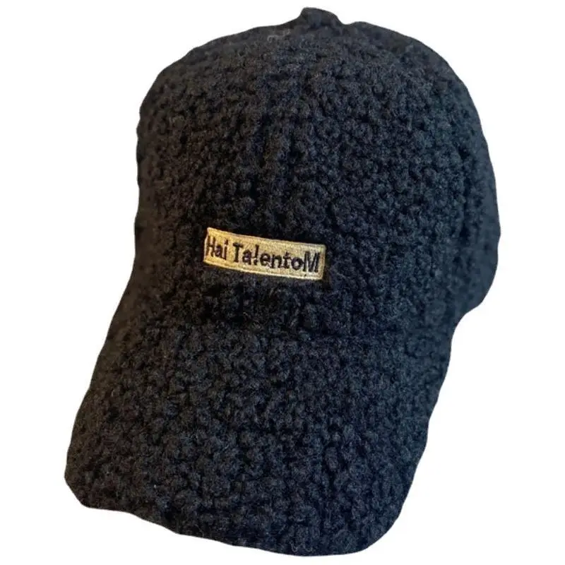 Lamb Wool Women's Winter Hat Thick Plush Letter Cap - Image 7