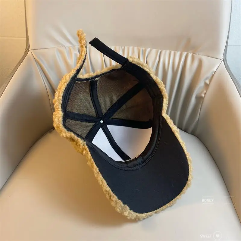 Lamb Wool Women's Winter Hat Thick Plush Letter Cap — feature 12