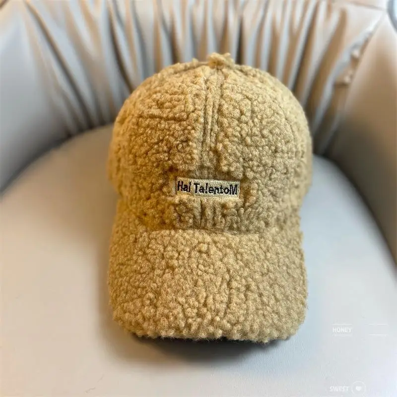 Lamb Wool Women's Winter Hat Thick Plush Letter Cap — feature 7