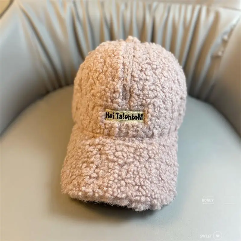 Lamb Wool Women's Winter Hat Thick Plush Letter Cap — feature 8