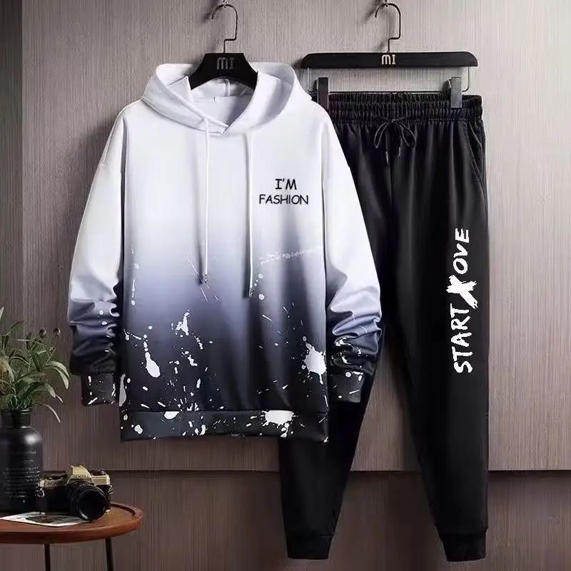 Men Tie-Dyed Gradient Hoodie White Blue - Image 3