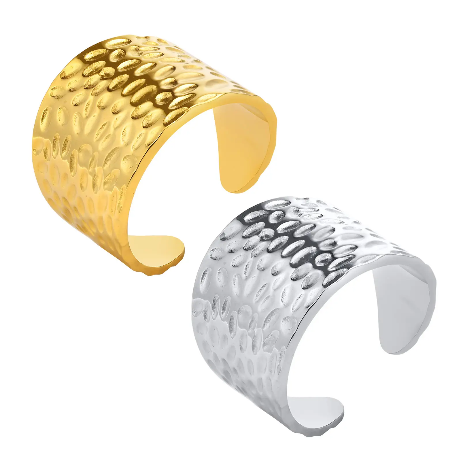 Stainless Steel Hammer Pattern Ring Women Men's R-649 - Image 7