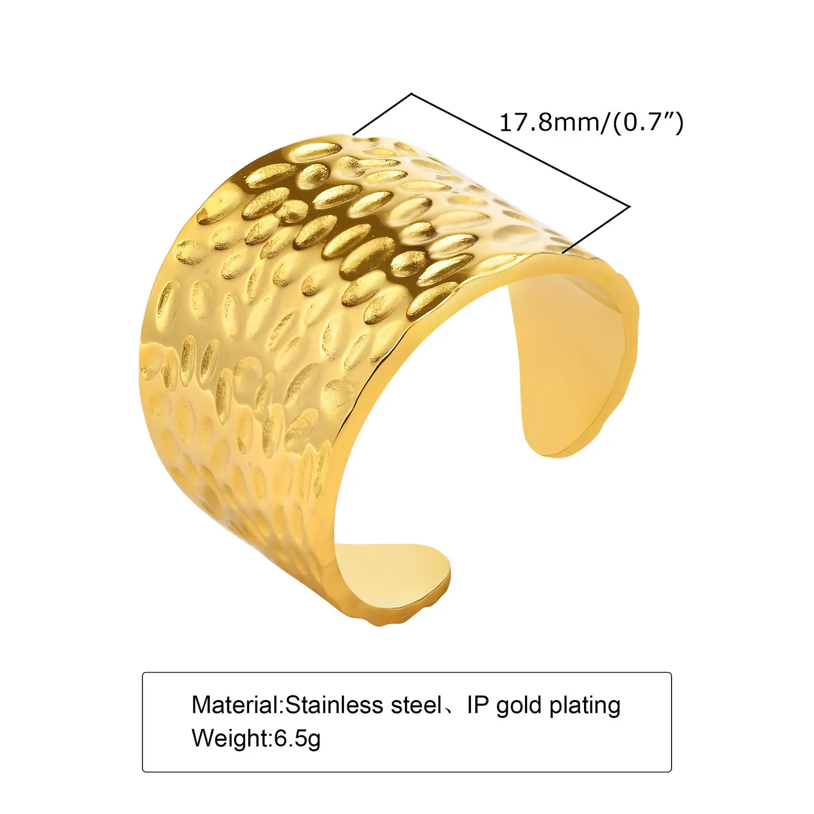 Stainless Steel Hammer Pattern Ring Women Men's R-649 - Image 2