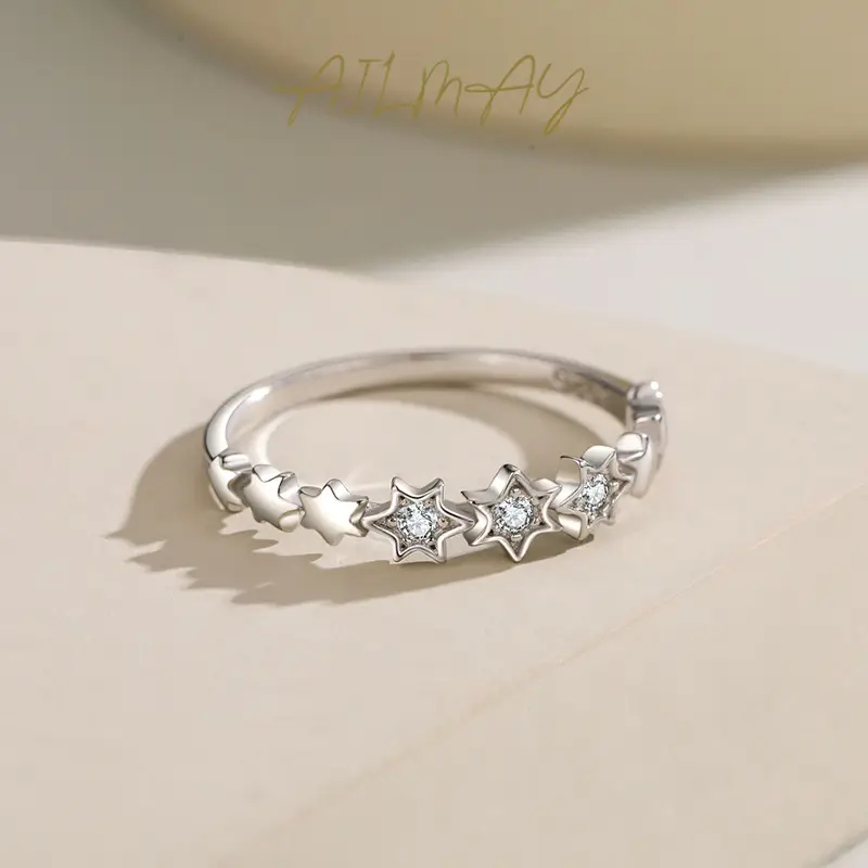 S925 Sterling Silver Star Micro Inlay Ring Women's European and American Light Luxury All-match Closed Mouth Ring - Image 3