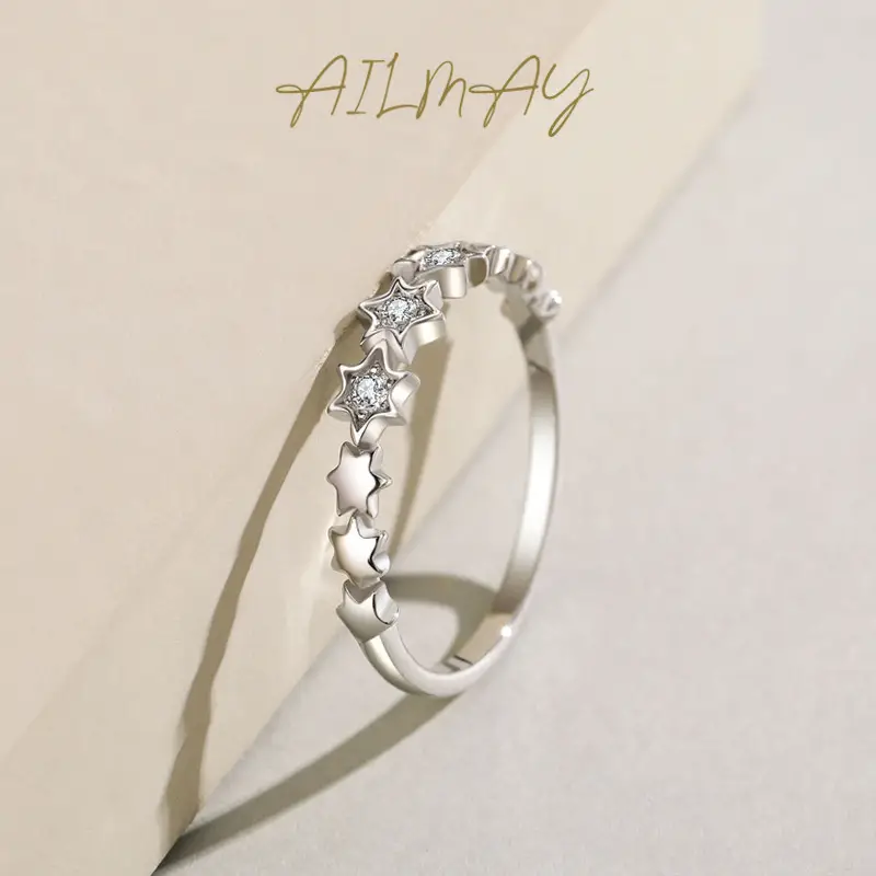 S925 Sterling Silver Star Micro Inlay Ring Women's European and American Light Luxury All-match Closed Mouth Ring - Image 4