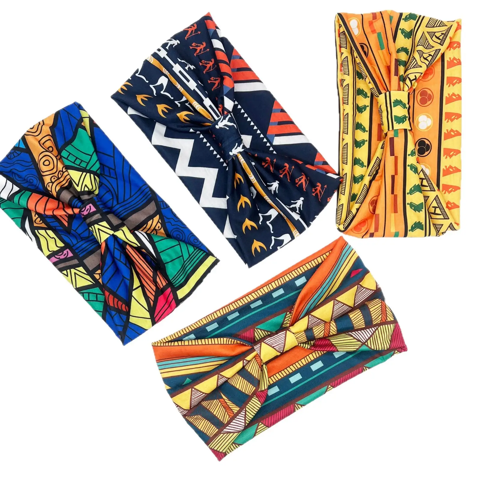 European American Women's African Print Hair Band Wide Edge Elastic Knot Sports Yoga Headband - Image 154