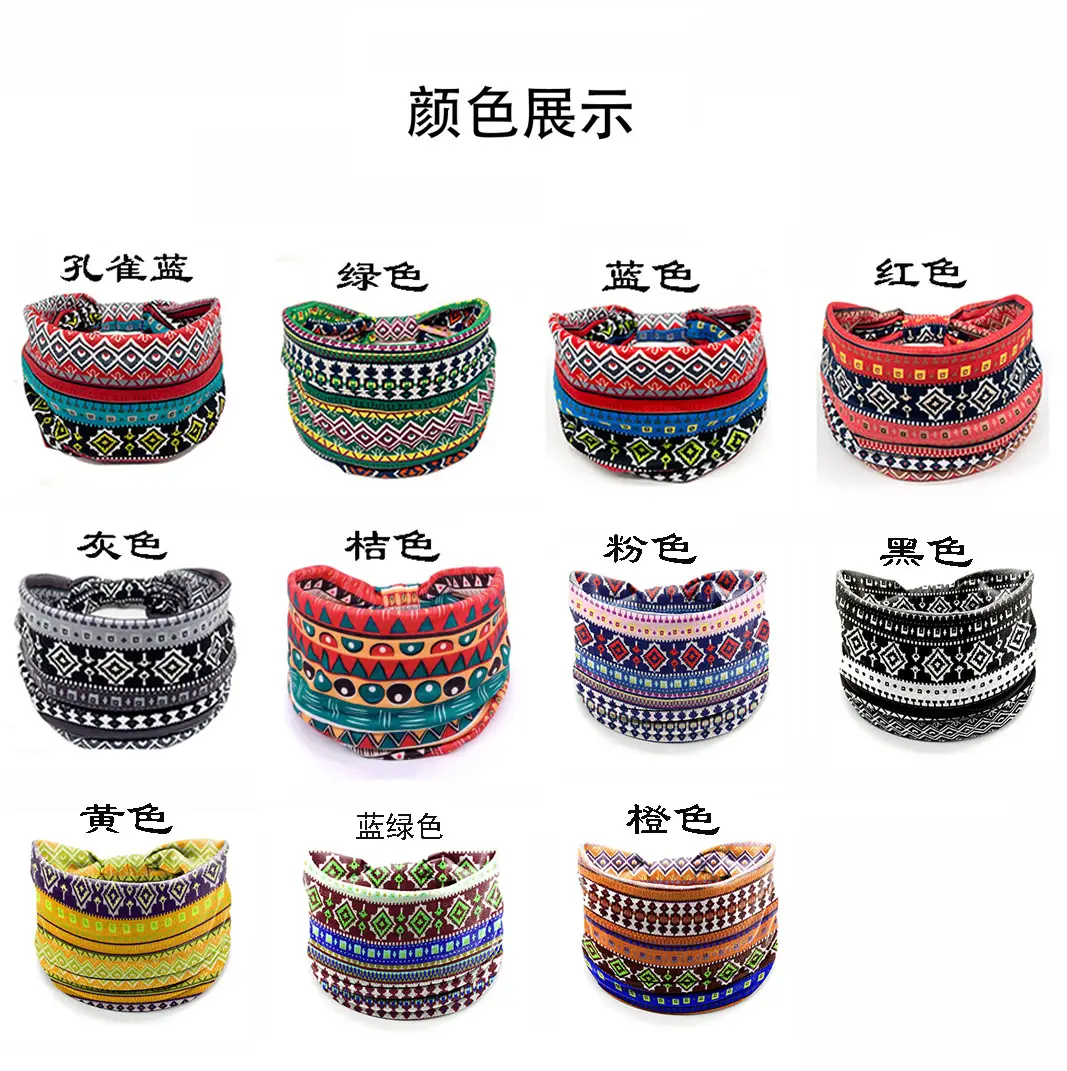 European American Women's African Print Hair Band Wide Edge Elastic Knot Sports Yoga Headband — feature 16