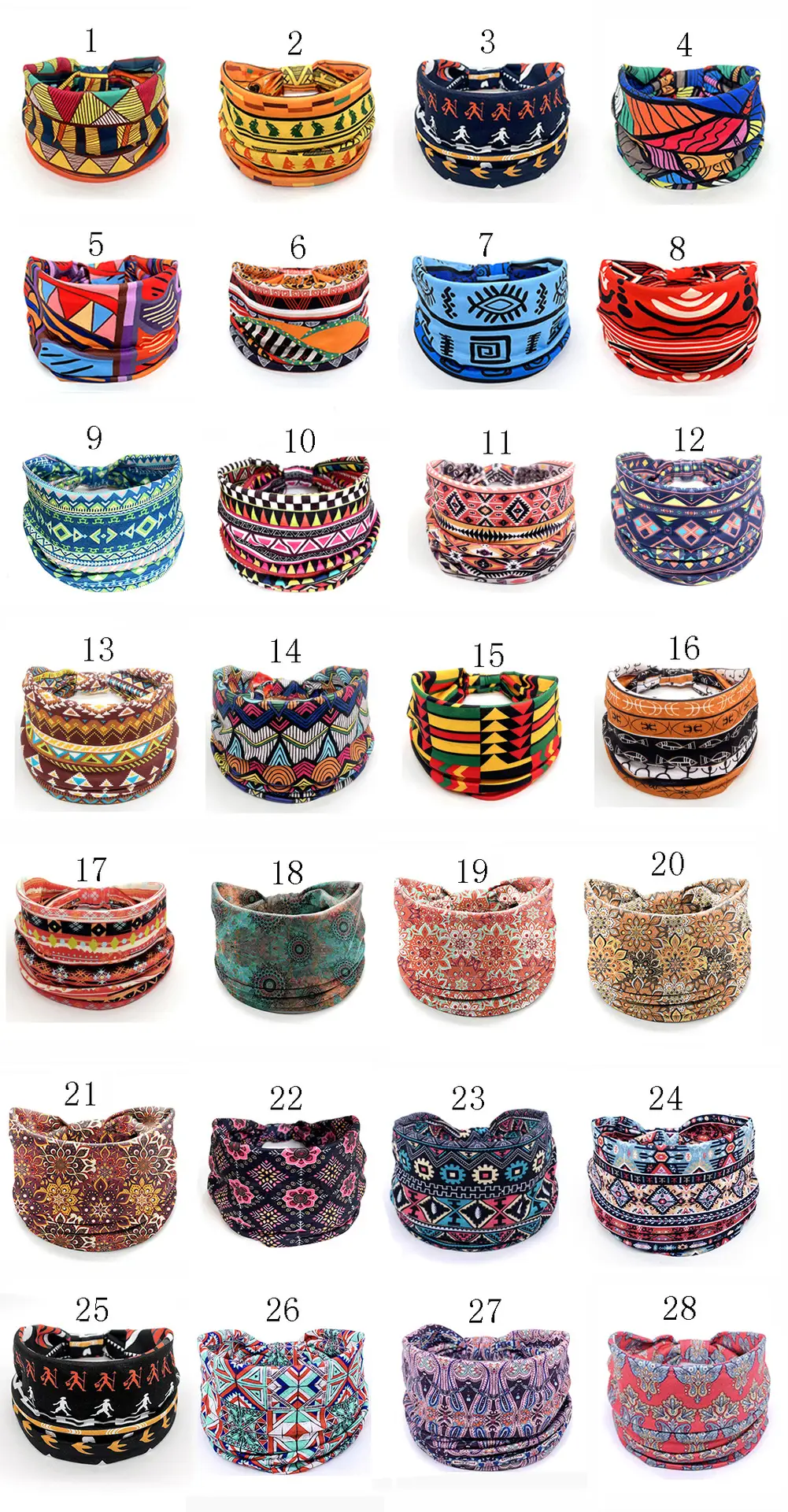 European American Women's African Print Hair Band Wide Edge Elastic Knot Sports Yoga Headband — feature 17