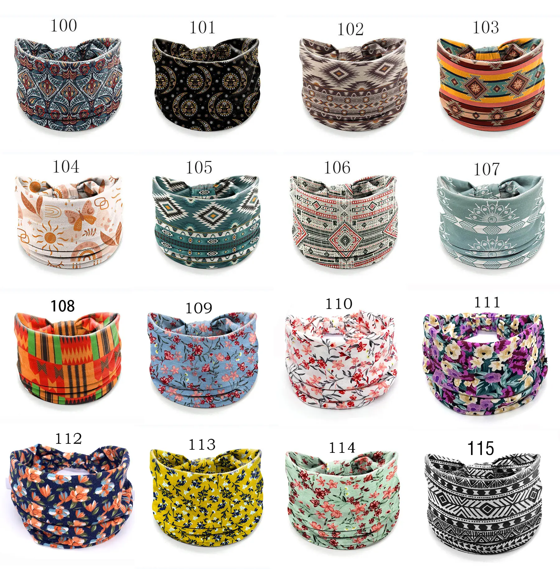 European American Women's African Print Hair Band Wide Edge Elastic Knot Sports Yoga Headband — feature 22