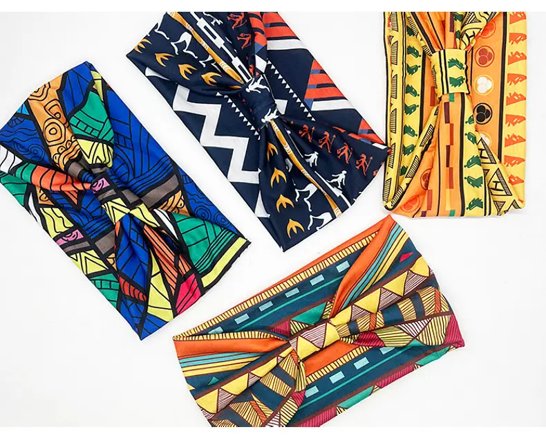 European American Women's African Print Hair Band Wide Edge Elastic Knot Sports Yoga Headband — feature 30