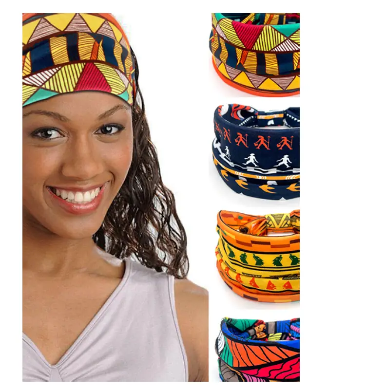 European American Women's African Print Hair Band Wide Edge Elastic Knot Sports Yoga Headband — feature 32