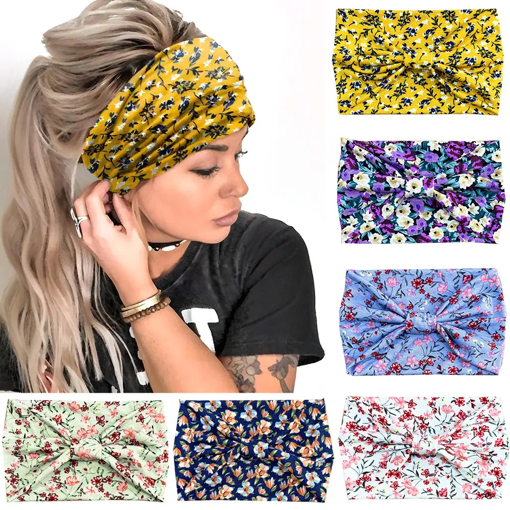 European American Women's African Print Hair Band Wide Edge Elastic Knot Sports Yoga Headband — feature 6