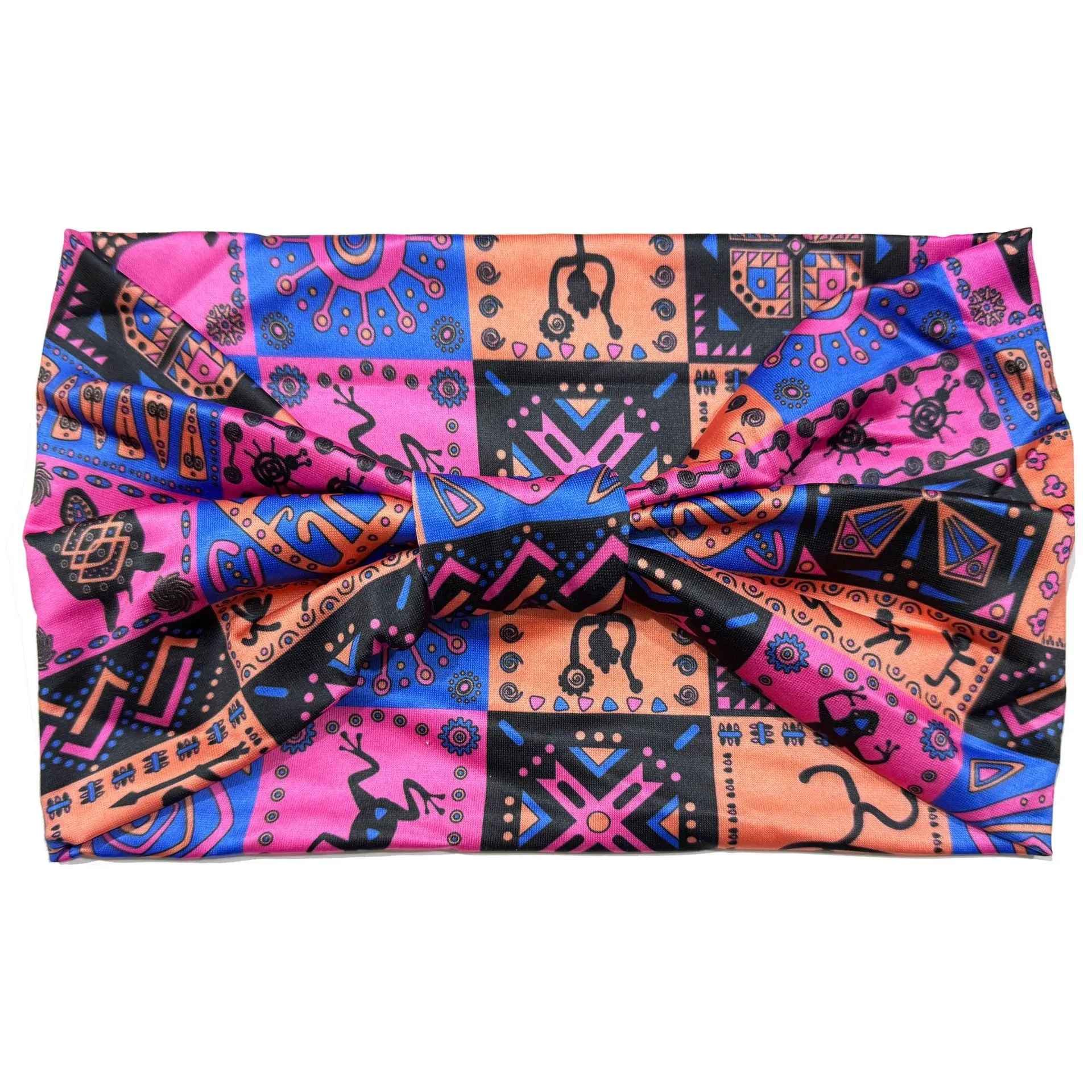 European American Women's African Print Hair Band Wide Edge Elastic Knot Sports Yoga Headband - Image 109