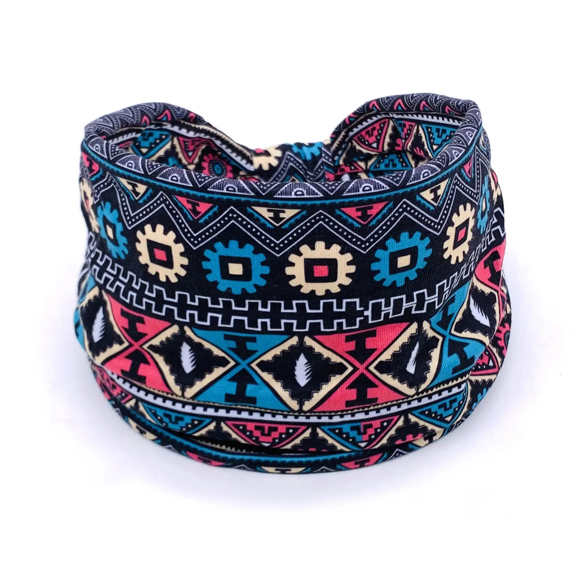 European American Women's African Print Hair Band Wide Edge Elastic Knot Sports Yoga Headband - Image 24