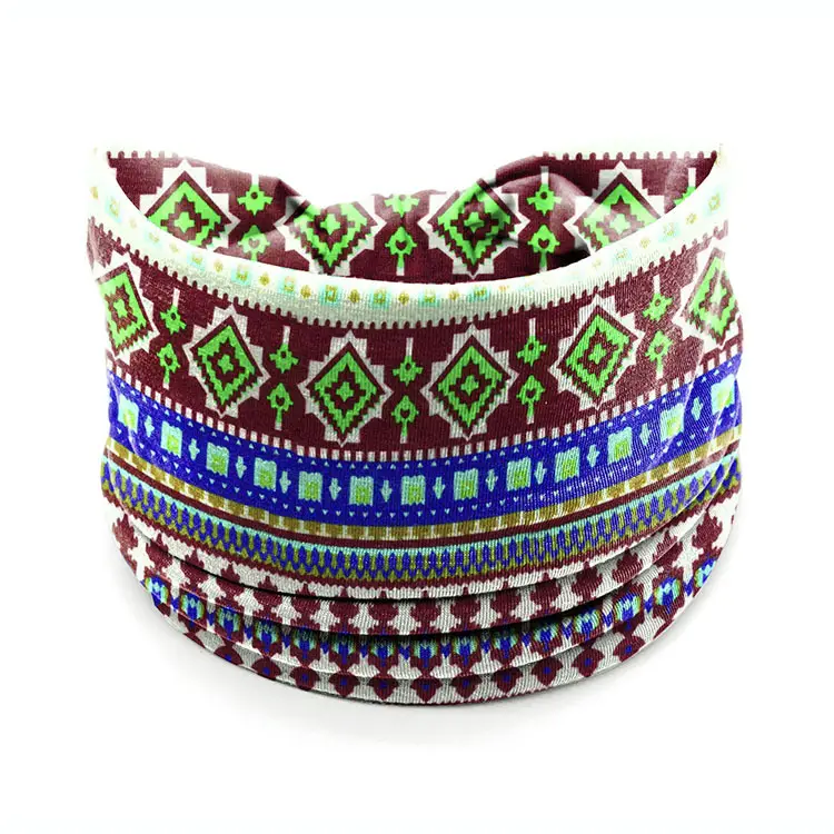 European American Women's African Print Hair Band Wide Edge Elastic Knot Sports Yoga Headband - Image 34