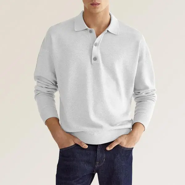 2024 Men's V Neck Button Polo Shirt White - Image 10