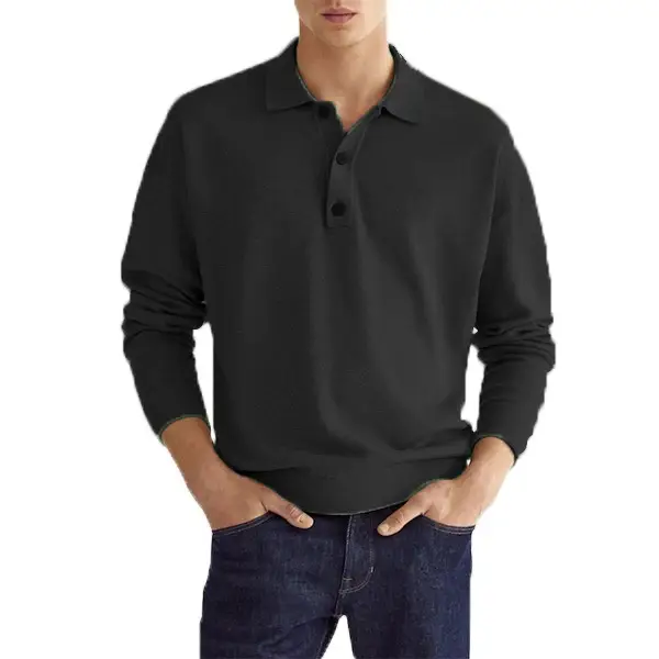 2024 Men's V Neck Button Polo Shirt White — feature 10