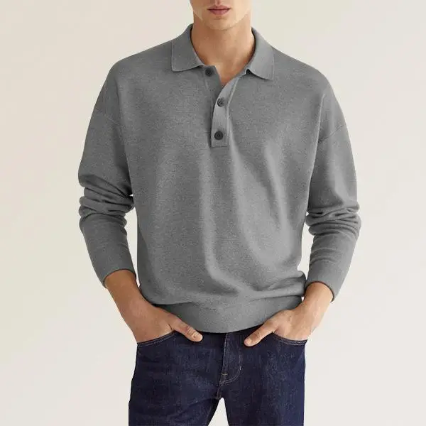 2024 Men's V Neck Button Polo Shirt White — feature 15
