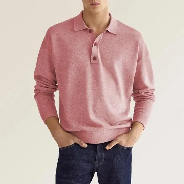 2024 Men's V Neck Button Polo Shirt White — feature 17
