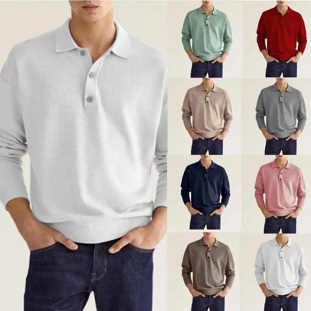 2024 Men's V Neck Button Polo Shirt White — feature 2