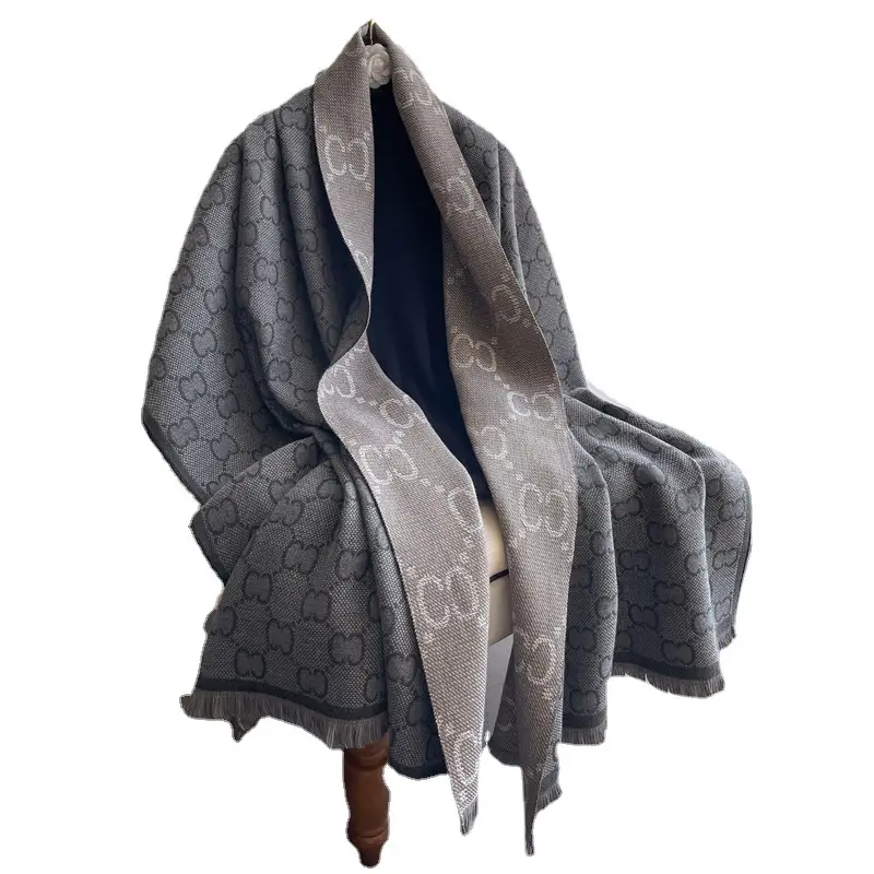 Women's European Style Letter Pattern Cashmere Scarf Grey - Image 6