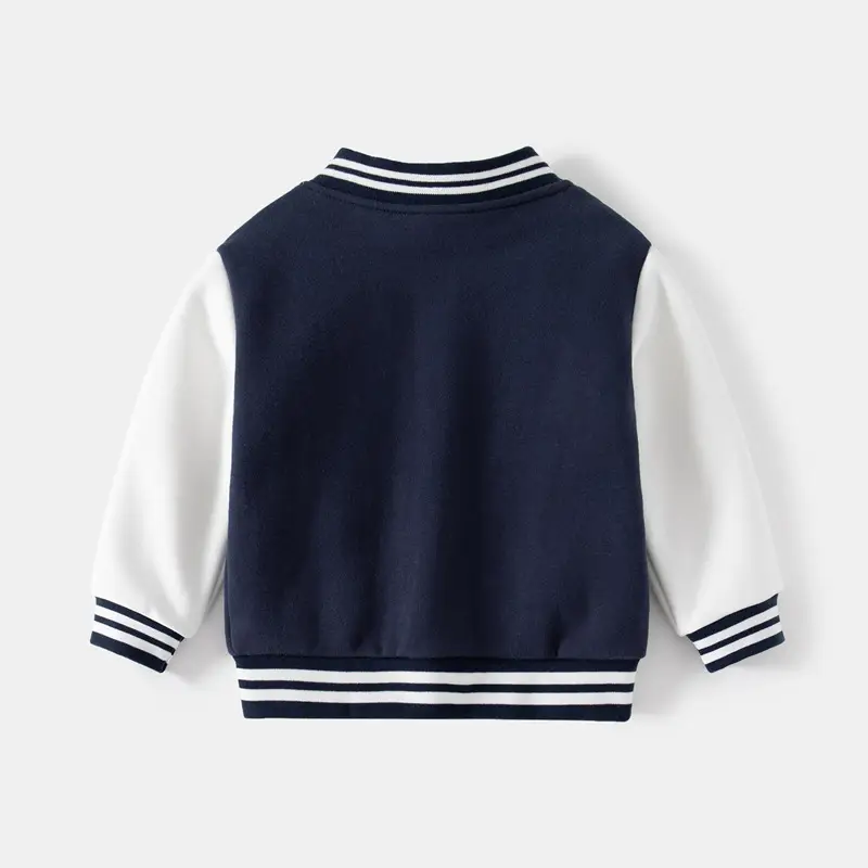 Kids Thick Blue Baseball Coat with Embroidered Letters - Image 2