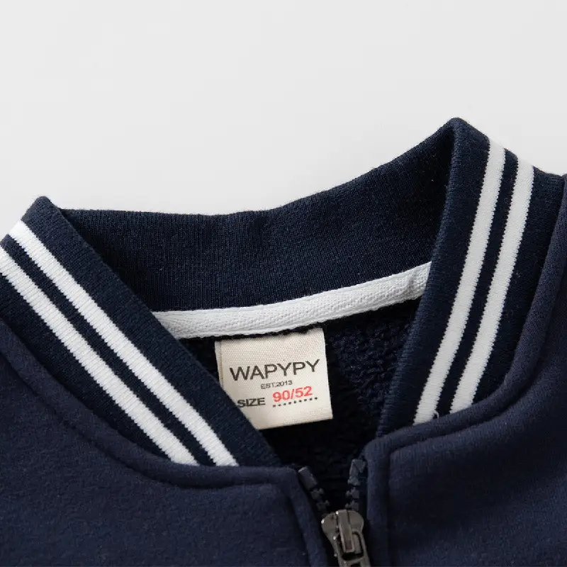 Kids Thick Blue Baseball Coat with Embroidered Letters - Image 3