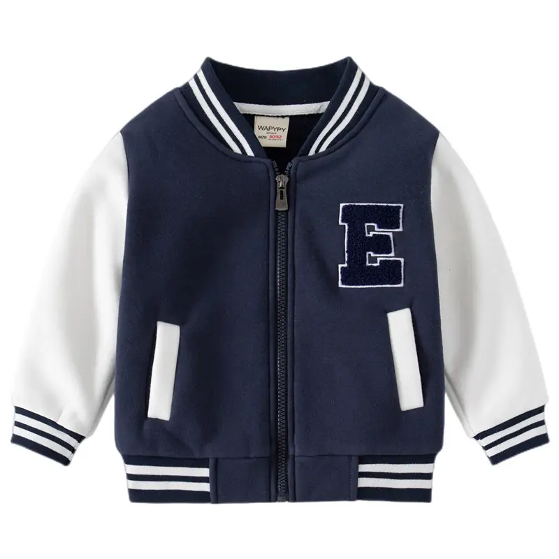 Kids Thick Blue Baseball Coat with Embroidered Letters - Image 5