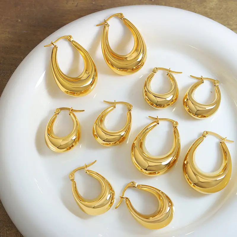 Gold Plated U-Shaped Earrings for Women - Image 4