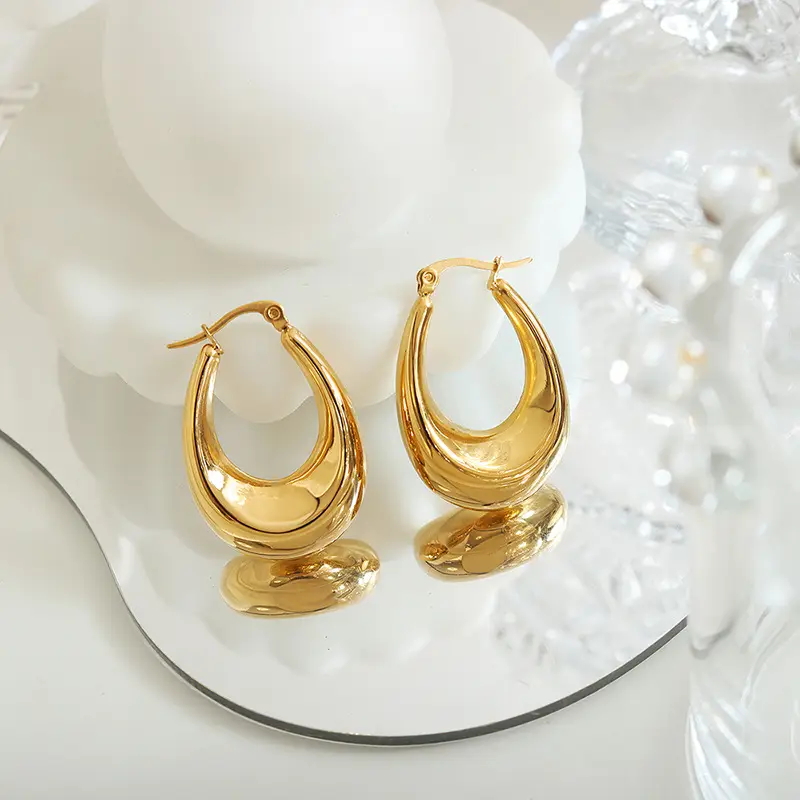 Gold Plated U-Shaped Earrings for Women - Image 5