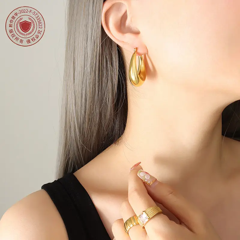 Gold Plated U-Shaped Earrings for Women - Image 6