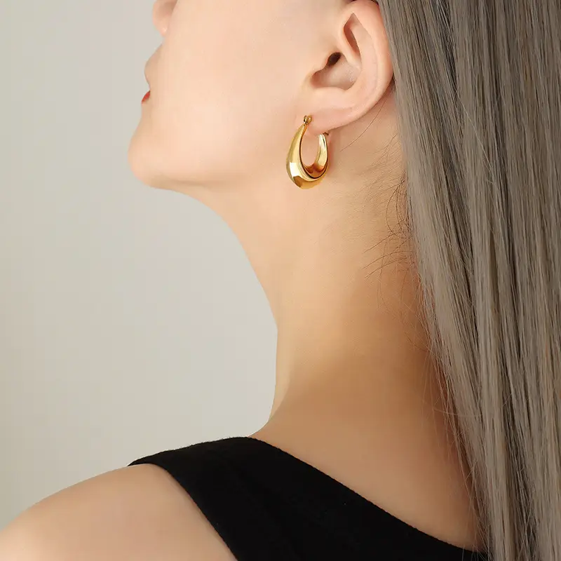 Gold Plated U-Shaped Earrings for Women - Image 2