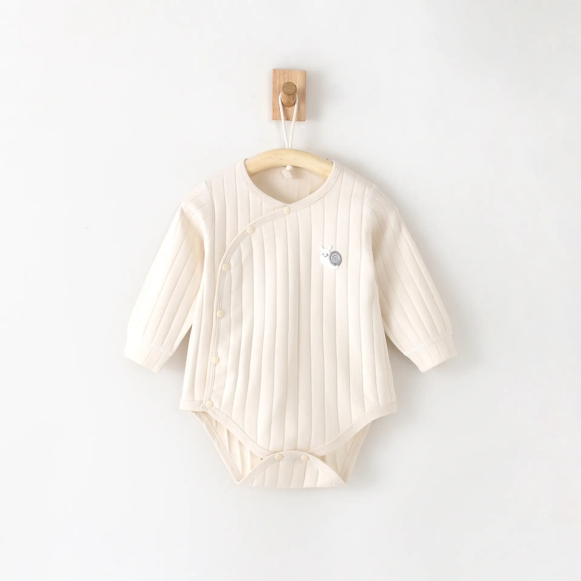 Baby Newborn Long Sleeve Triangle Romper White Cotton - Image 6