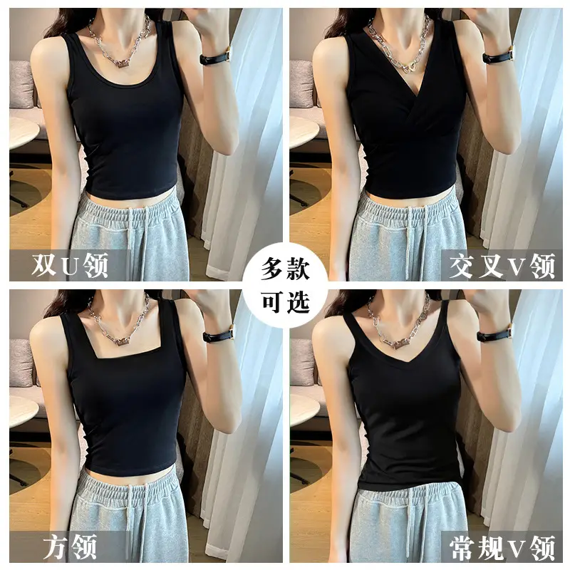 Black Cross V-Neck Camisole Women's Inner Wear Short Sleeveless Navel Exposed