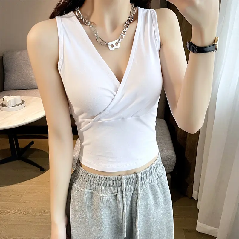 Black Cross V-Neck Camisole Women's Inner Wear Short Sleeveless Navel Exposed