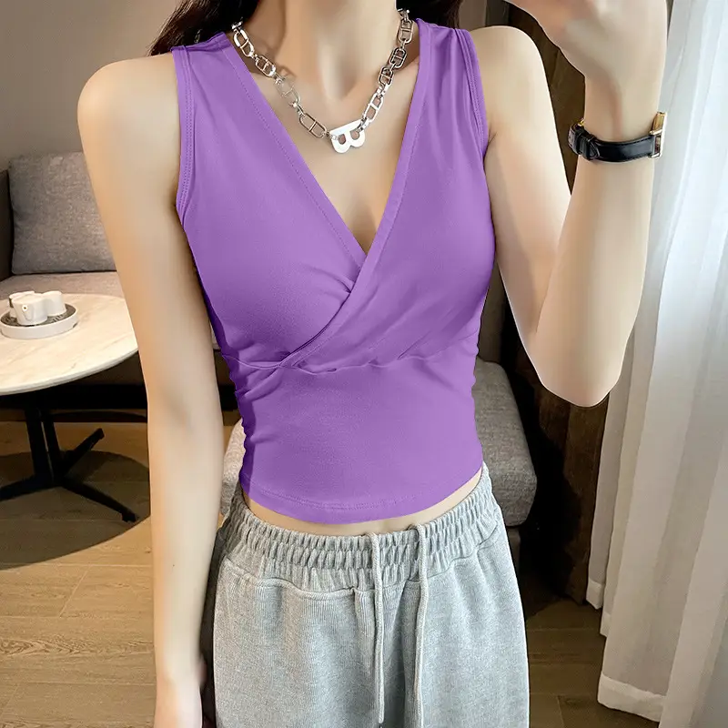 Black Cross V-Neck Camisole Women's Inner Wear Short Sleeveless Navel Exposed