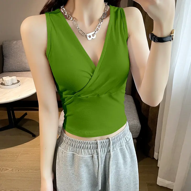 Black Cross V-Neck Camisole Women's Inner Wear Short Sleeveless Navel Exposed
