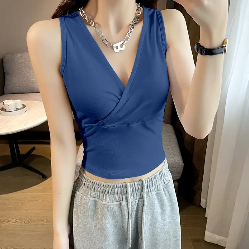 Black Cross V-Neck Camisole Women's Inner Wear Short Sleeveless Navel Exposed