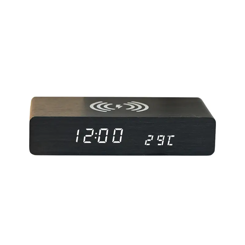 Wooden Wireless Charging Clock with Fast Power & Snooze - Image 8