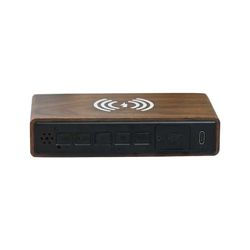 Wooden Wireless Charging Clock with Fast Power & Snooze - Image 9