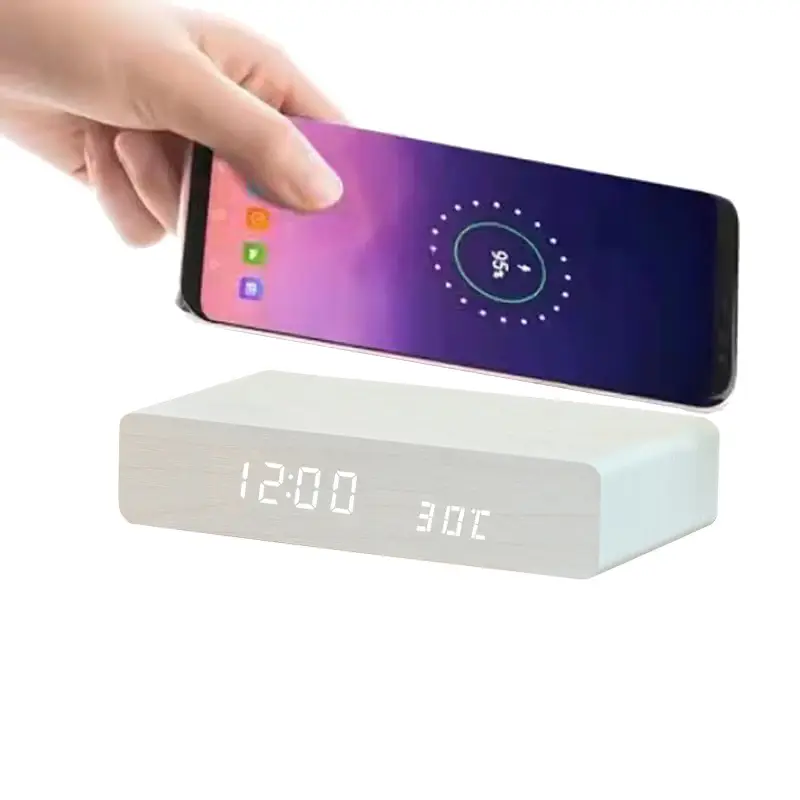Wooden Wireless Charging Clock with Fast Power & Snooze - Image 4