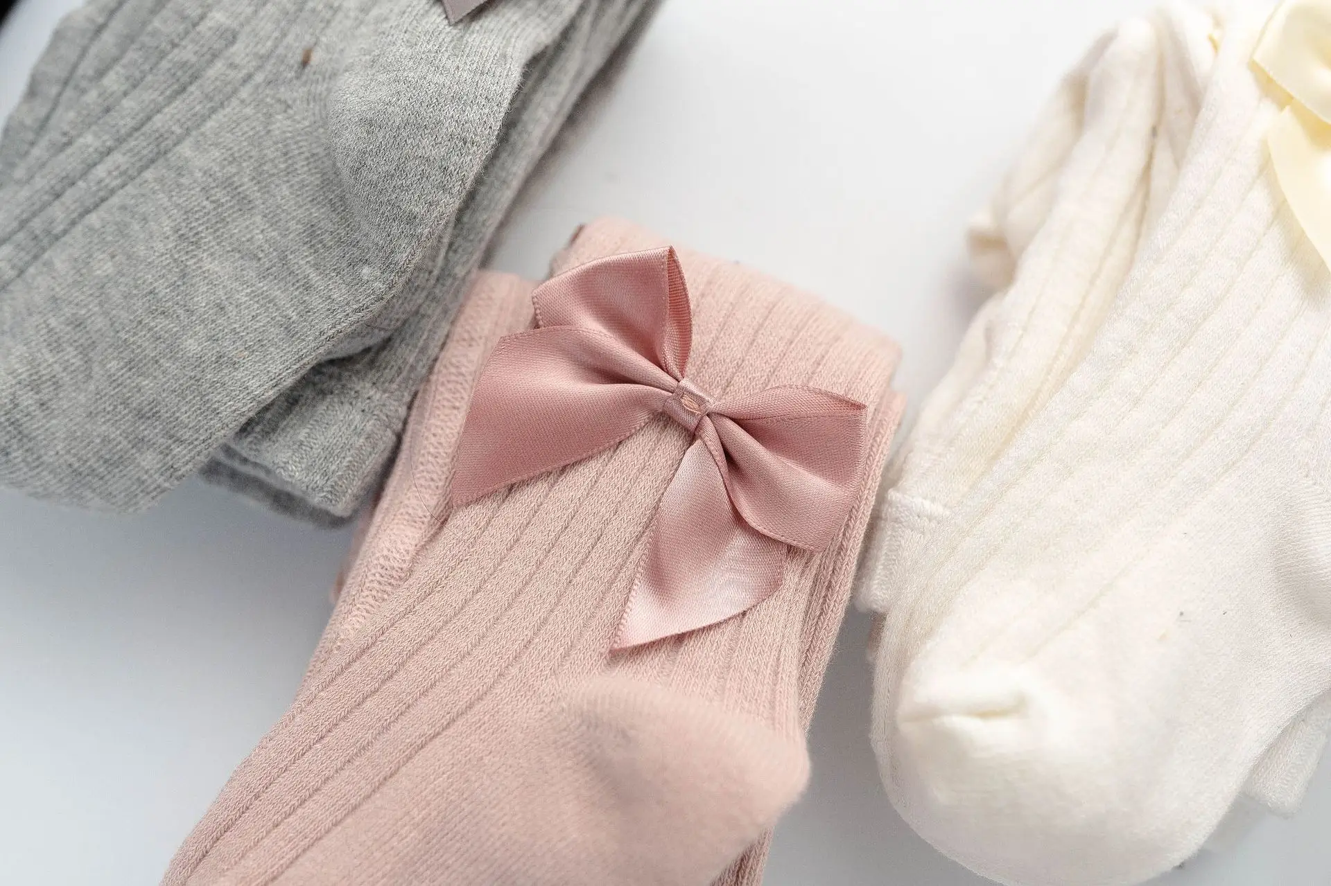 New Spring Girls Wide Striped Bow Boneless Socks Cotton Pantyhose - Image 8