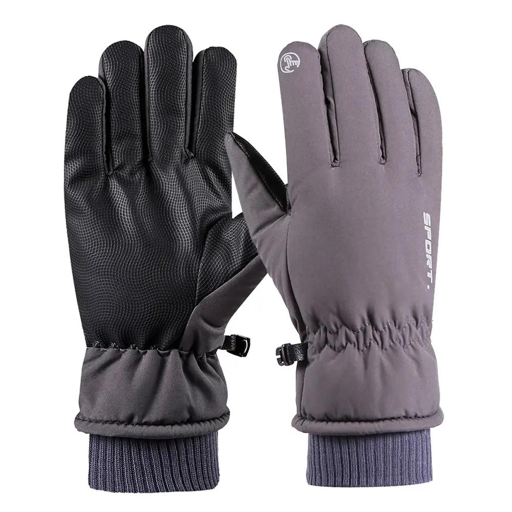 Men Winter Fleece Ski Gloves Grey Windproof Cold Proof - Image 52