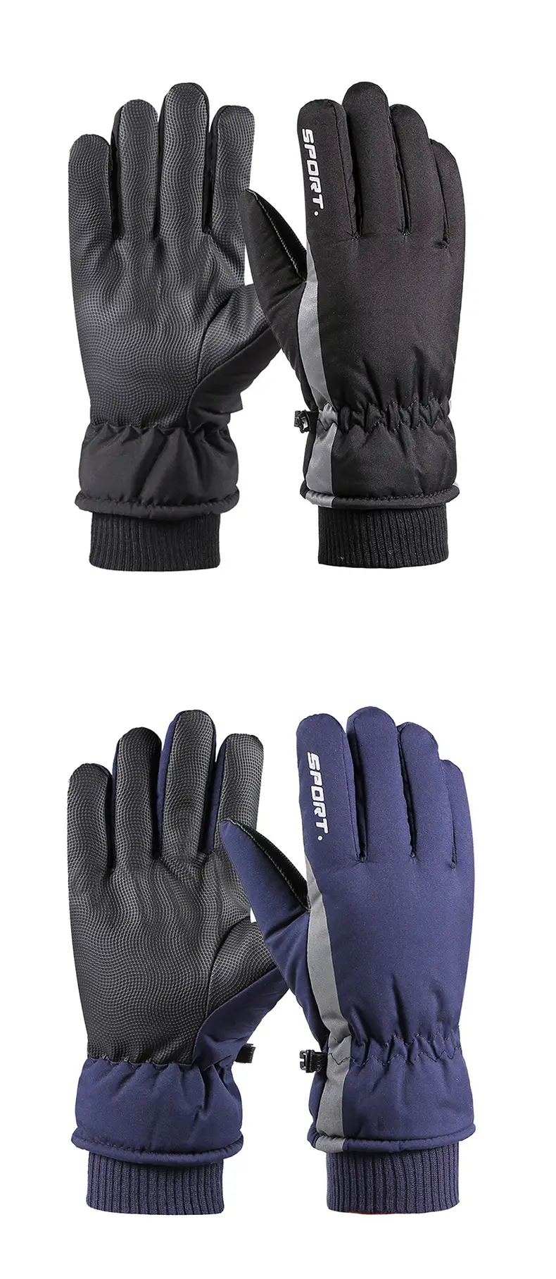 Men Winter Fleece Ski Gloves Grey Windproof Cold Proof — feature 20