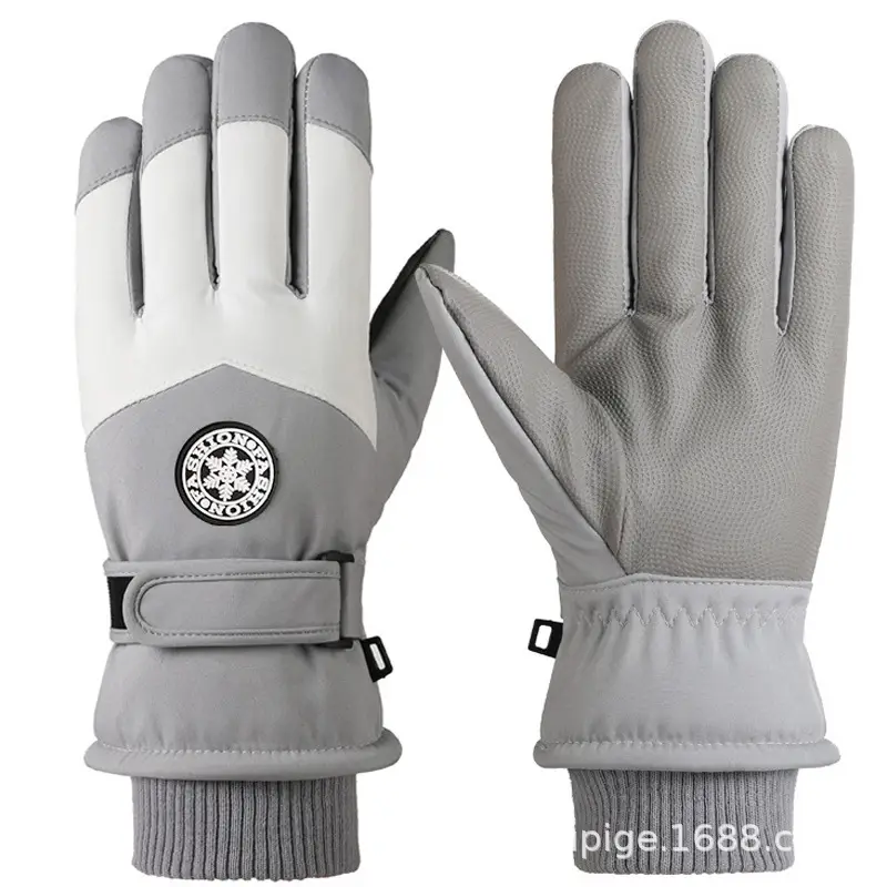 Men Winter Fleece Ski Gloves Grey Windproof Cold Proof - Image 10