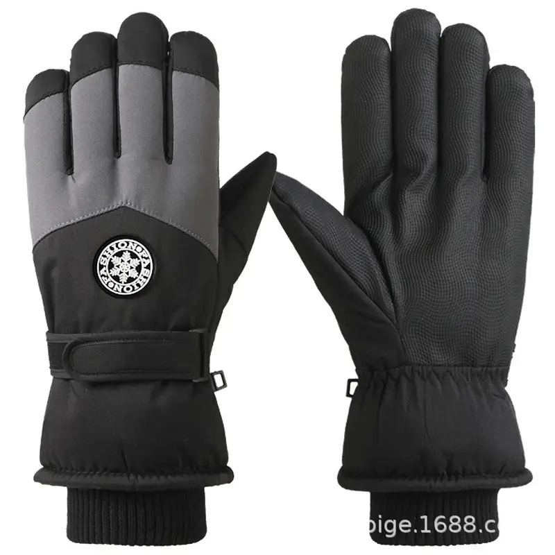 Men Winter Fleece Ski Gloves Grey Windproof Cold Proof - Image 12
