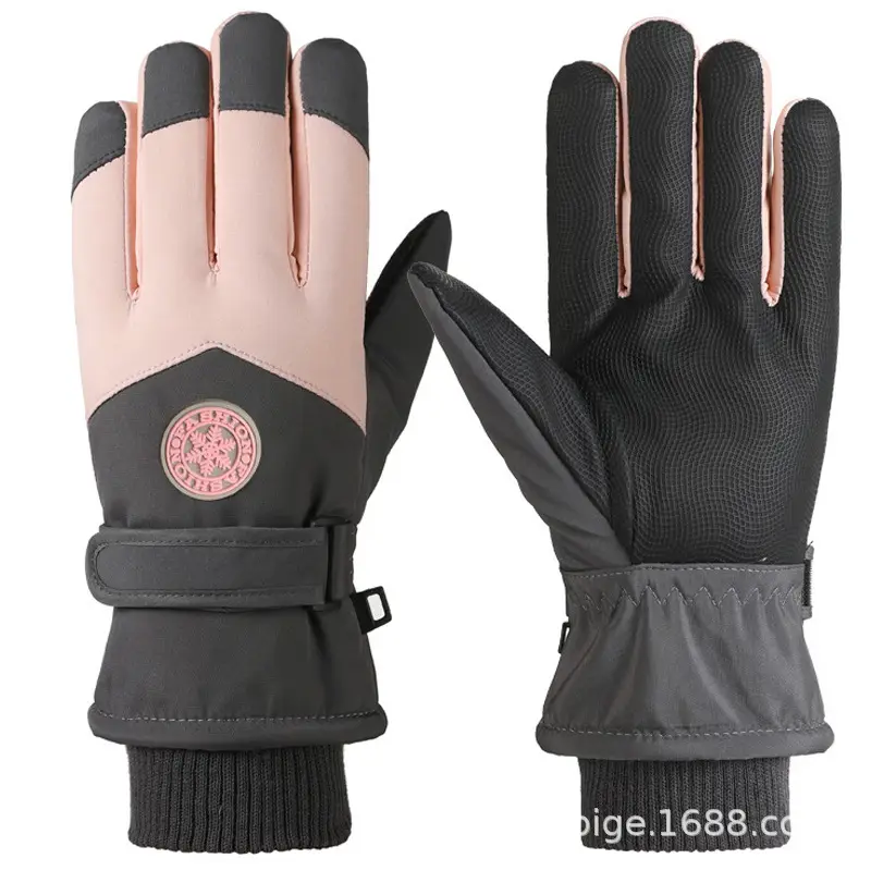 Men Winter Fleece Ski Gloves Grey Windproof Cold Proof - Image 13