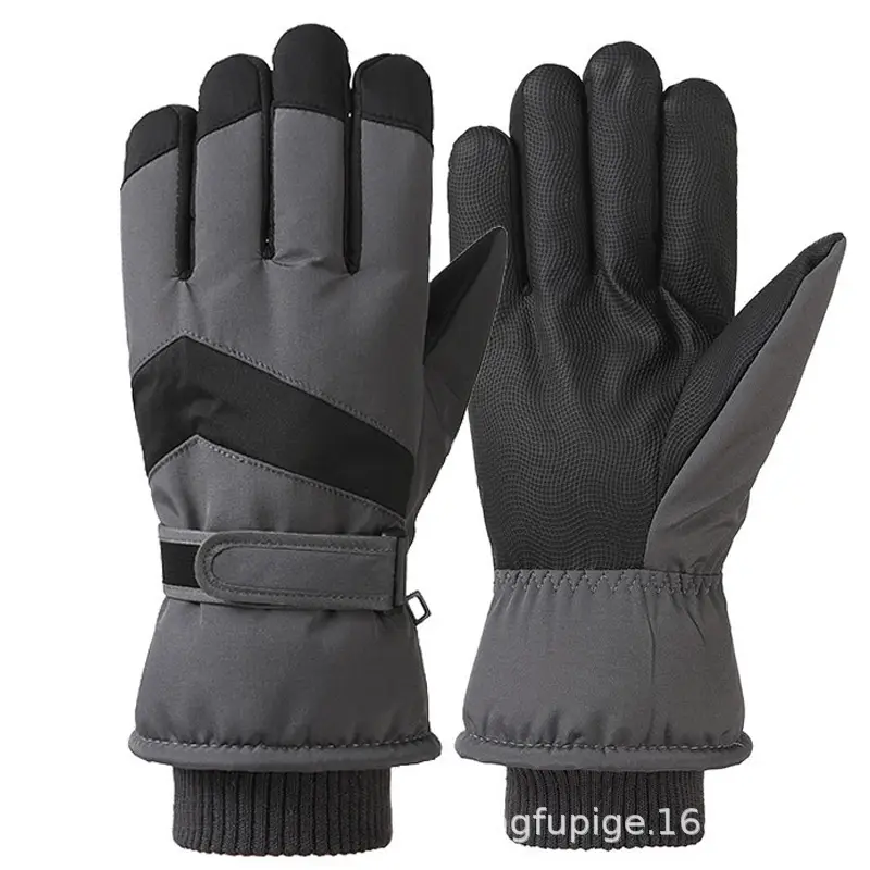 Men Winter Fleece Ski Gloves Grey Windproof Cold Proof - Image 16