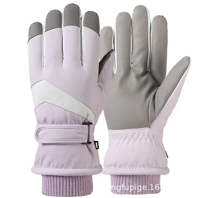 Men Winter Fleece Ski Gloves Grey Windproof Cold Proof - Image 20