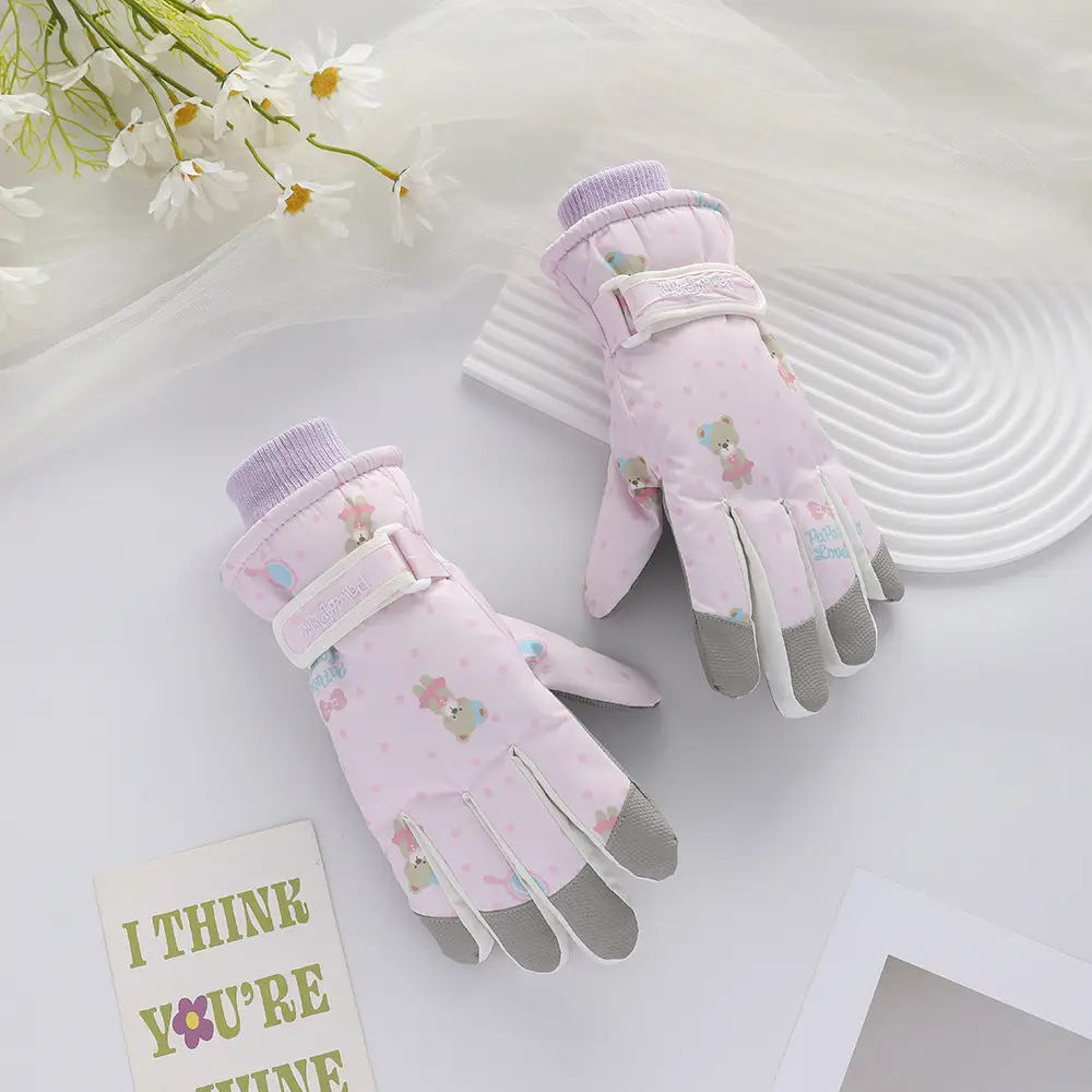 Men Winter Fleece Ski Gloves Grey Windproof Cold Proof - Image 22